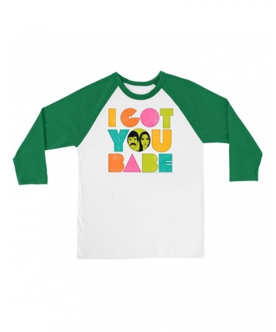 Sonny & Cher 3/4 Sleeve Baseball Tee | I Got You Babe Pastel Logo Distressed Shirt $5.82 Shirts