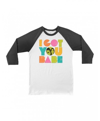 Sonny & Cher 3/4 Sleeve Baseball Tee | I Got You Babe Pastel Logo Distressed Shirt $5.82 Shirts
