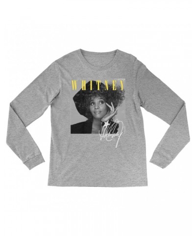 Whitney Houston Long Sleeve Shirt | Whitney Black And White Star Photo With Logo Distressed Shirt $8.73 Shirts