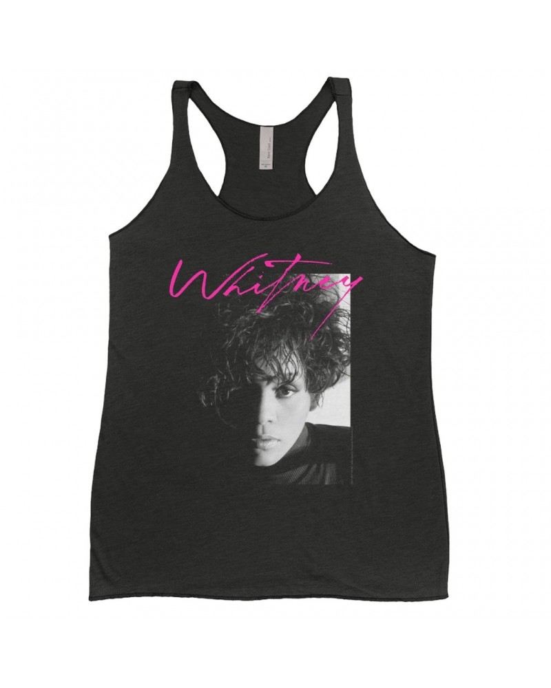 Whitney Houston Ladies' Tank Top | Dramatic Lighting Photo And Pink Signature Image Shirt $8.05 Shirts