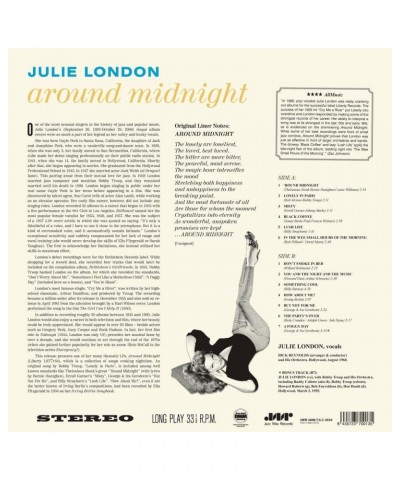 Julie London Around Midnight (Bonus Track/Limited Edition/180g/Spain Release) Vinyl Record $11.39 Vinyl